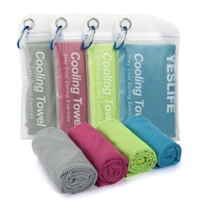 YESLIFE 4 Pack Cooling Towel 40"x12", Gym Towels for Men and Women, Soft Breathable Workout Towels for Yoga, Running, Sport, & More (Blue, Grey, Green, Pink)