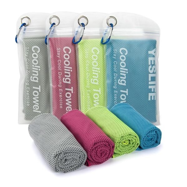 YESLIFE 4 Pack Cooling Towel 40"x12", Gym Towels for Men and Women, Soft Breathable Workout Towels for Yoga, Running, Sport, & More (Blue, Grey, Green, Pink)