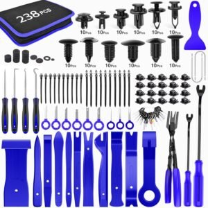 GOOACC 238Pcs Trim Removal Tool, Auto Push Pin Bumper Retainer Clip Set Fastener Terminal Remover Tool Adhesive Cable Clips Pry Kit Car Panel Radio Removal Auto Clip Pliers
