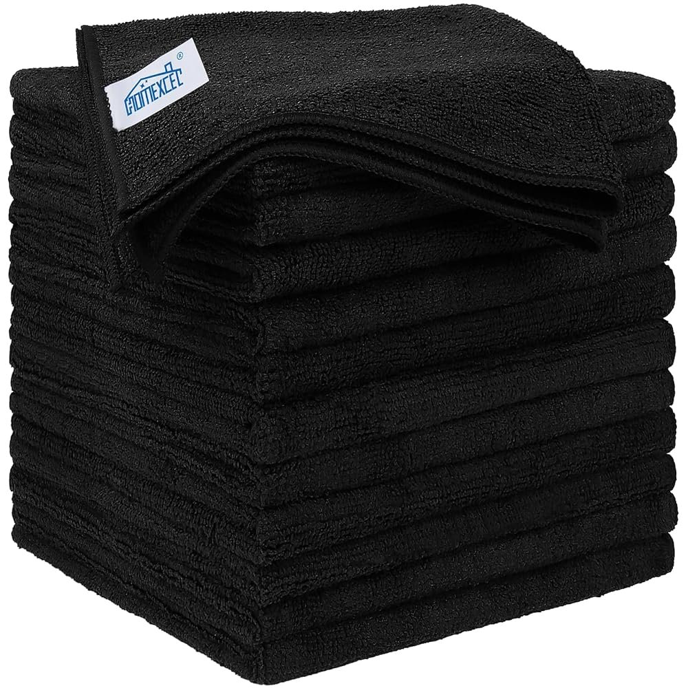 HOMEXCEL Black Microfiber Cleaning Cloth 12 Pack, 12.5 x 12.5 inch Microfiber Towels for Cars, Ultra Absorbent Car Washing Cloth, Lint Free Streak Free Cleaning Rags for Car,...