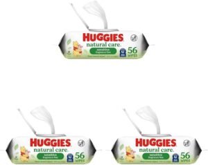 Huggies Natural Care Sensitive Baby Wipes, Unscented, Hypoallergenic, 99% Purified Water, 1 Flip-Top Pack (56 Wipes Total) (Pack of 3)